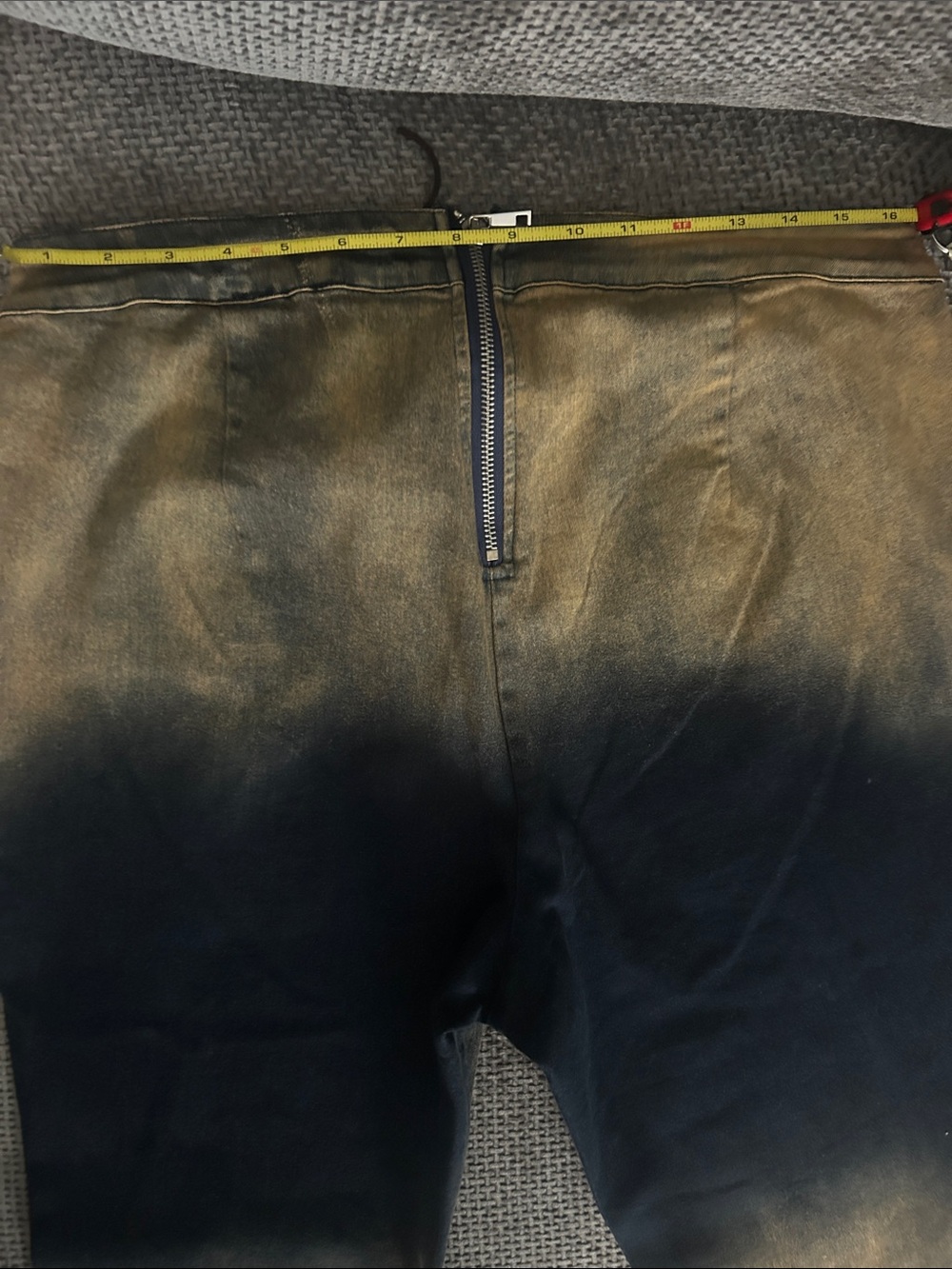 Y2K Black Gold Acid Wash Lace Up Flare Jeans Pants XL - Picture 12 of 13